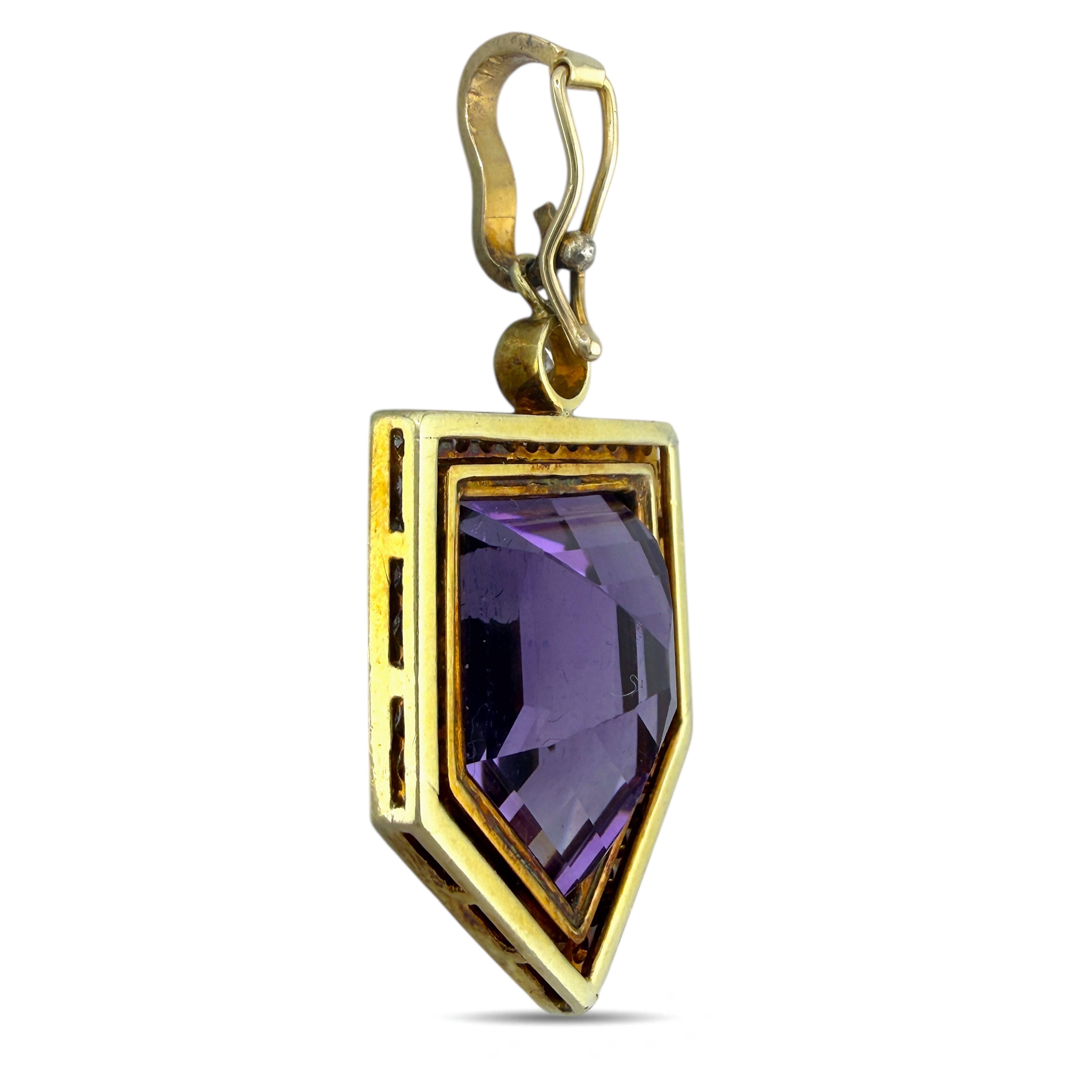 14K Yellow Gold Amethyst and 0.75ct Diamond Pendant