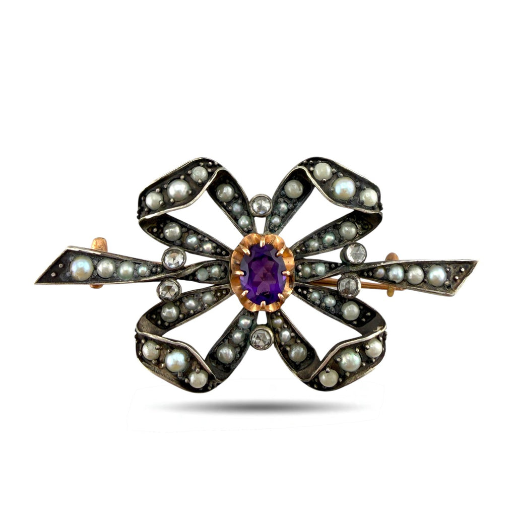 K. Faberge 56K Rose Gold Amethyst and Diamond Brooch