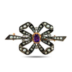 K. Faberge 56K Rose Gold Amethyst and Diamond Brooch