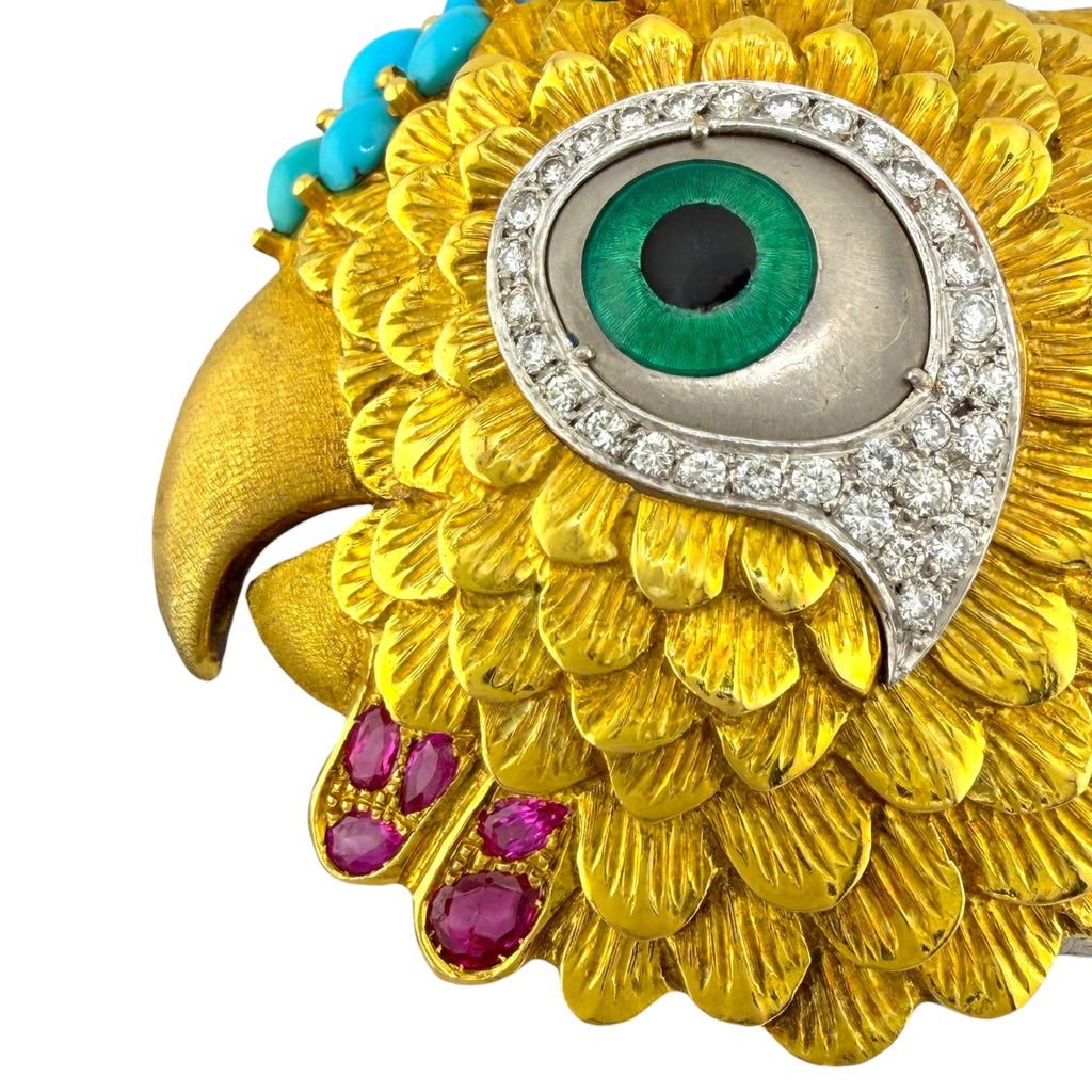 18 Karat Yellow Gold and Diamond Bird Brooch Diamond