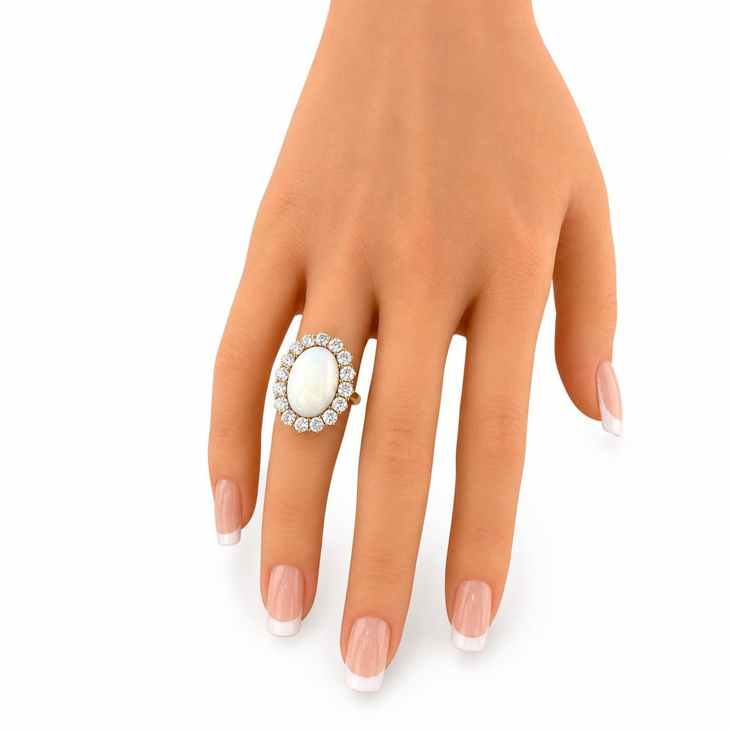 14K Yellow Gold Opal and 2.0ct Diamond Ring