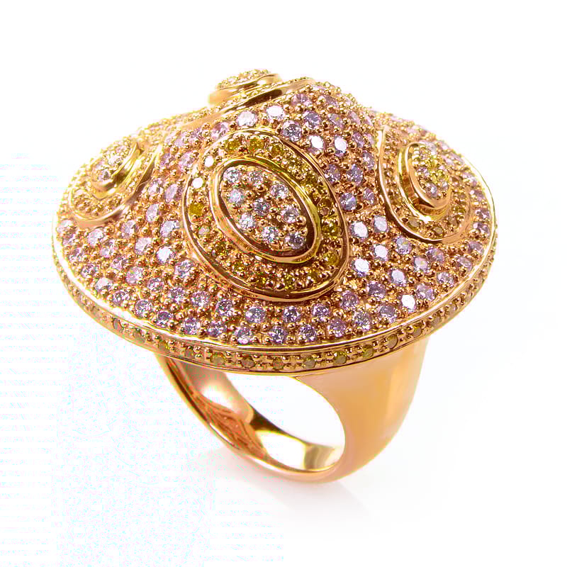 Exclusive 18K Rose Gold White and Yellow Diamond Ring – This ring is opulent and shines with diamonds
