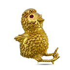 14K Yellow Gold Ruby-Eyed Hatching Chick Brooch