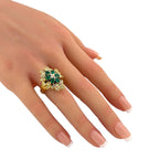 18K Yellow Gold 0.84ct Diamond and Emerald Cluster 2.64ct Ring
