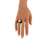 14K Yellow Gold Onyx and Mother of Pearl Ring