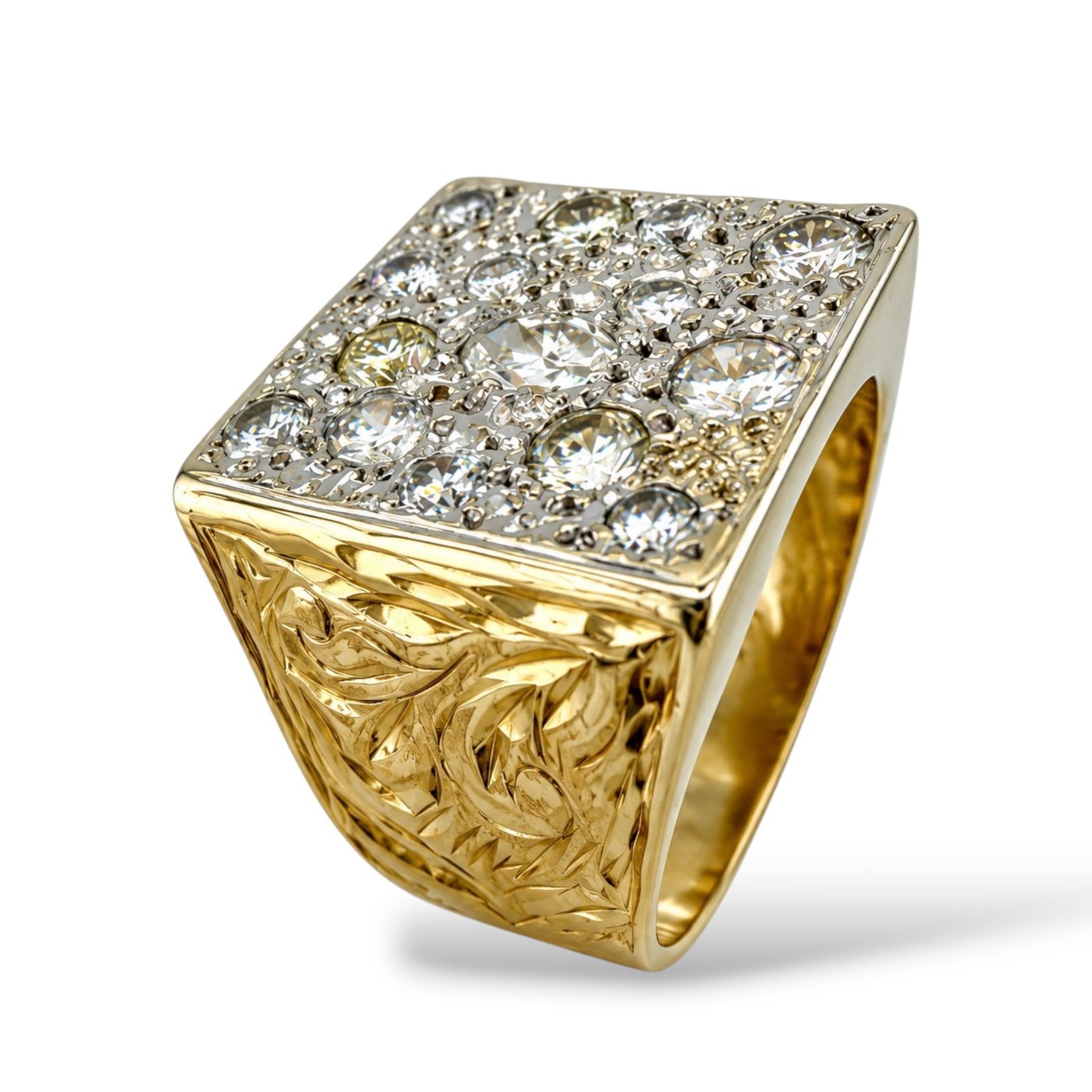 14K Yellow Gold 1.70ct Diamond Square Statement Ring