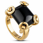 Gucci 18K Yellow Gold Ring Onyx