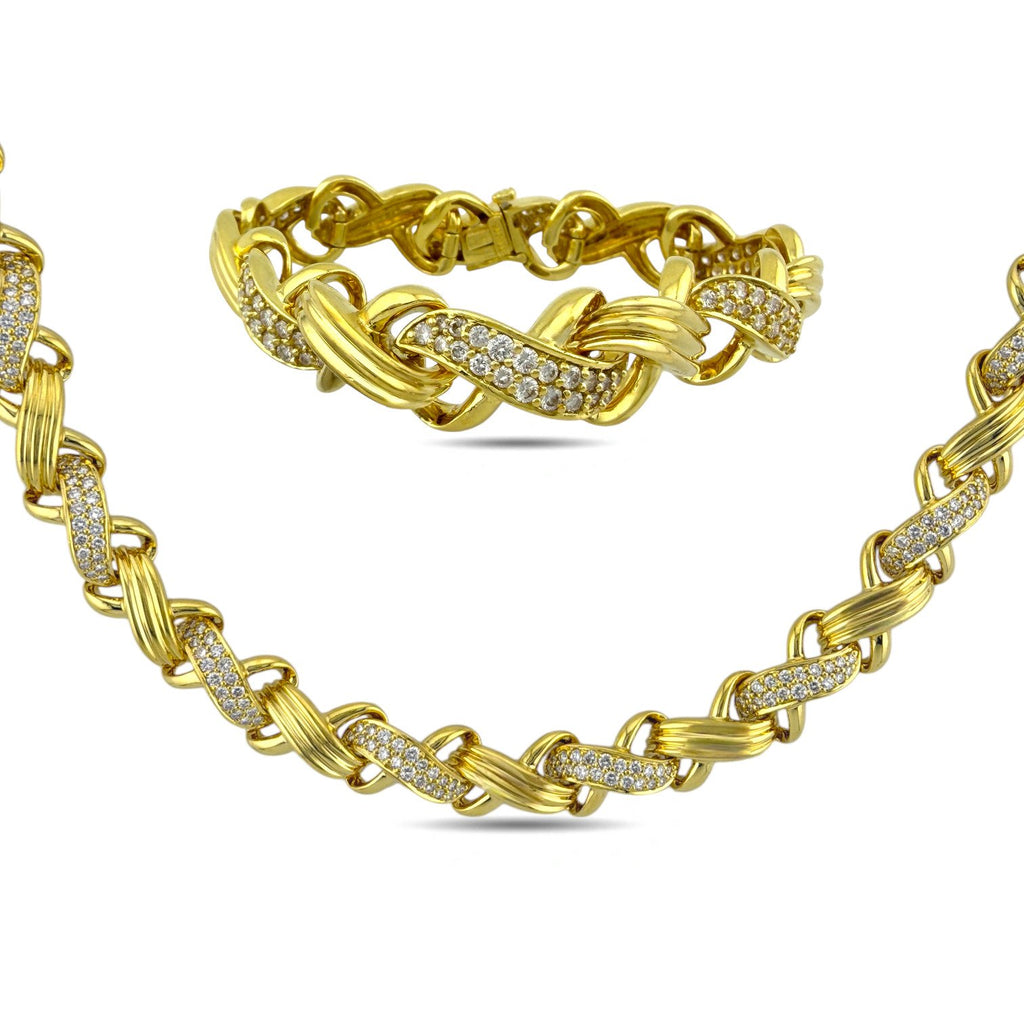 Jose Hess 18K Yellow Gold 7ct Diamond Necklace and Bracelet Suite