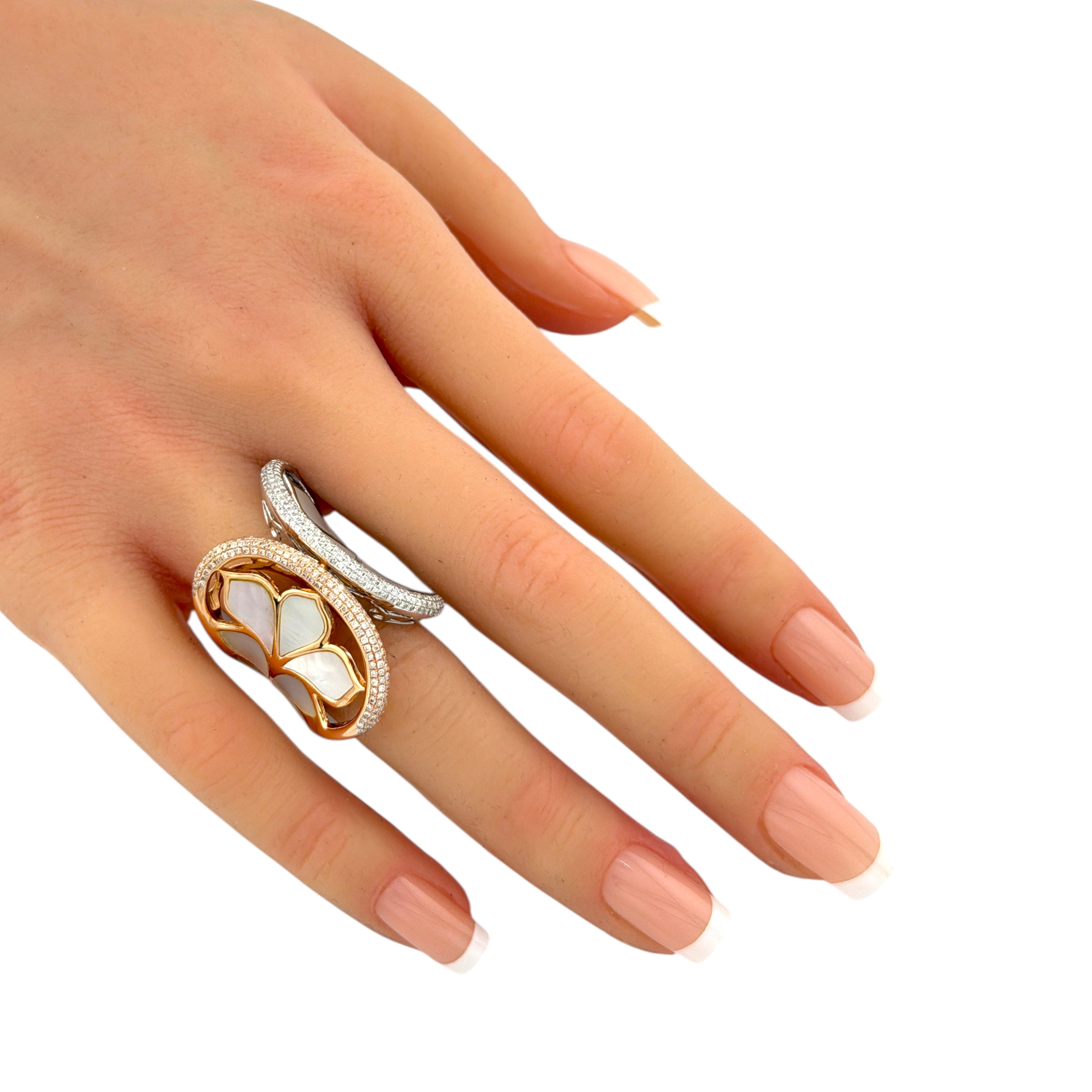 18K Rose and White Gold 0.63ct Diamond and Mother-of-Pearl Ring