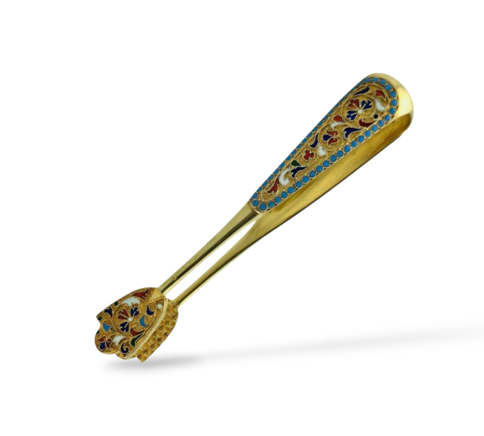 Imperial Russian 84 Silver and Enamel Sugar Tongs Circa 1900
