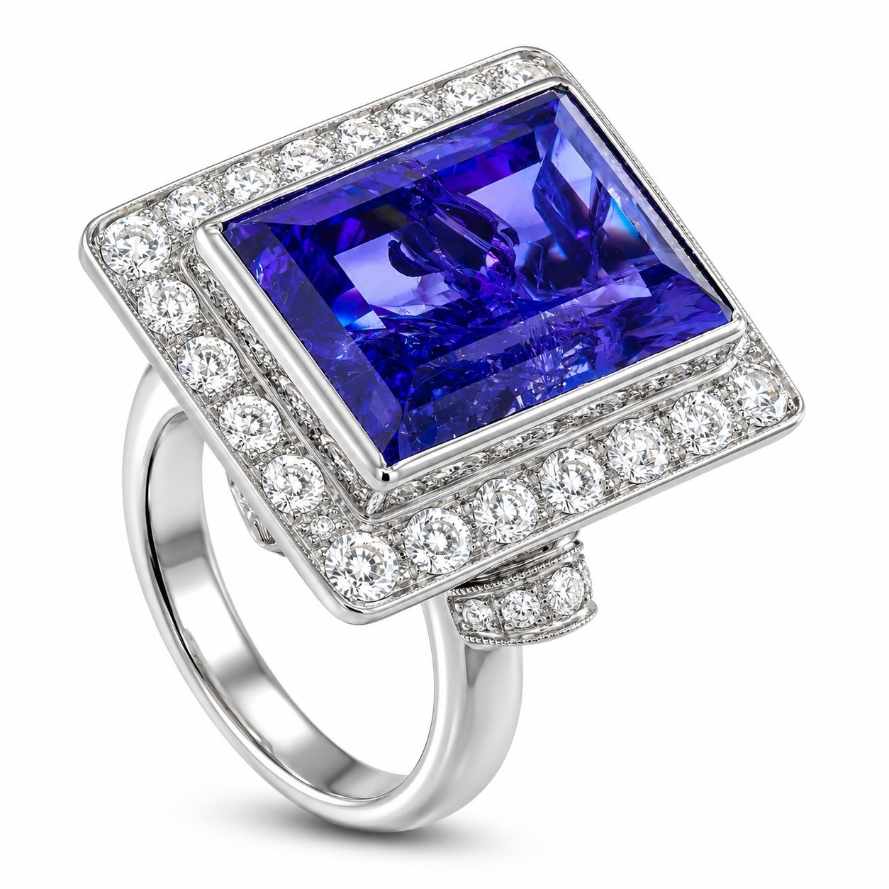 18K White Gold Diamond and Tanzanite Ring