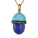 Antique Faberge Imperial Russian 56K (14K) Rose Gold Blue Enamel Egg Feodor Afanasiev