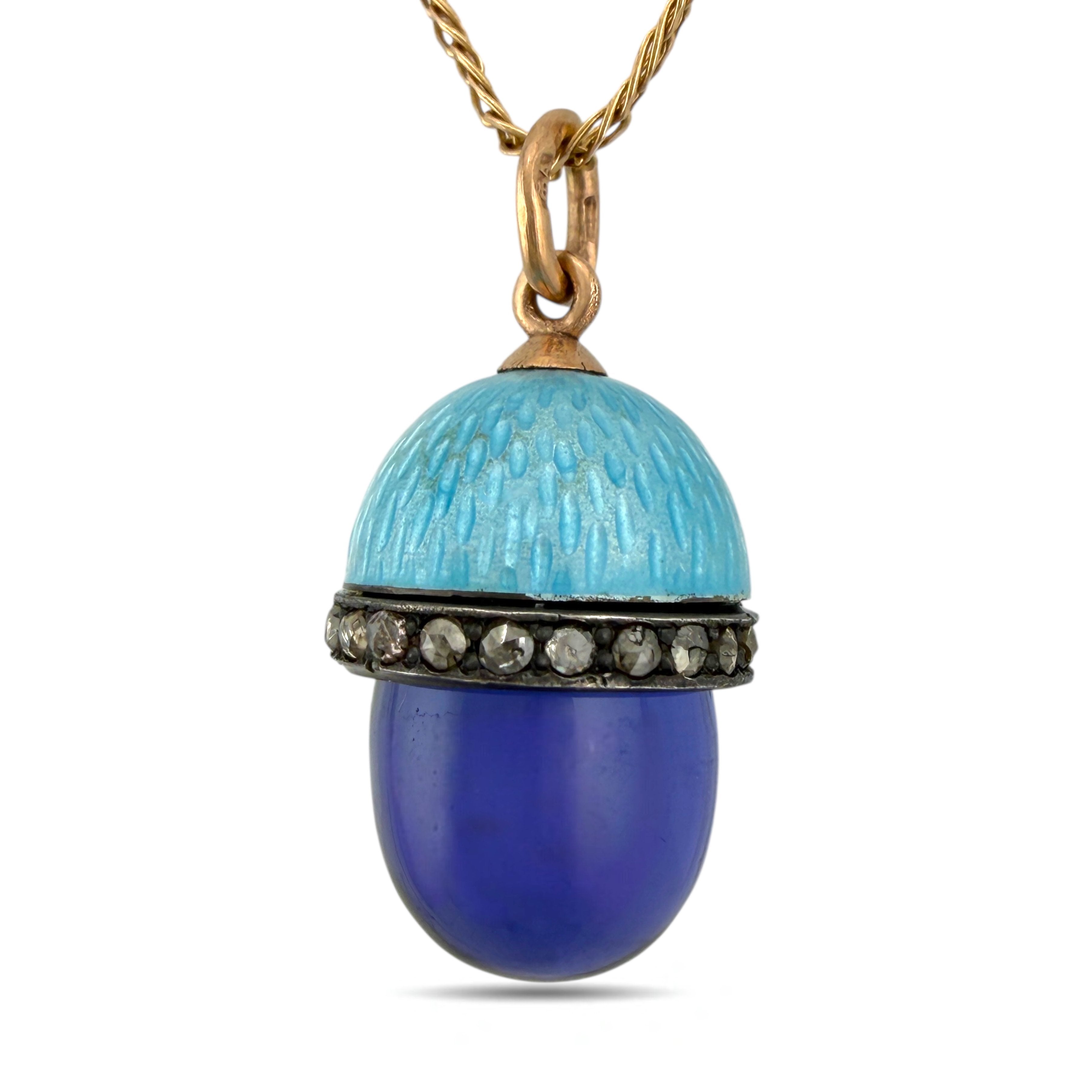 Antique Faberge Imperial Russian 56K (14K) Rose Gold Blue Enamel Egg Feodor Afanasiev