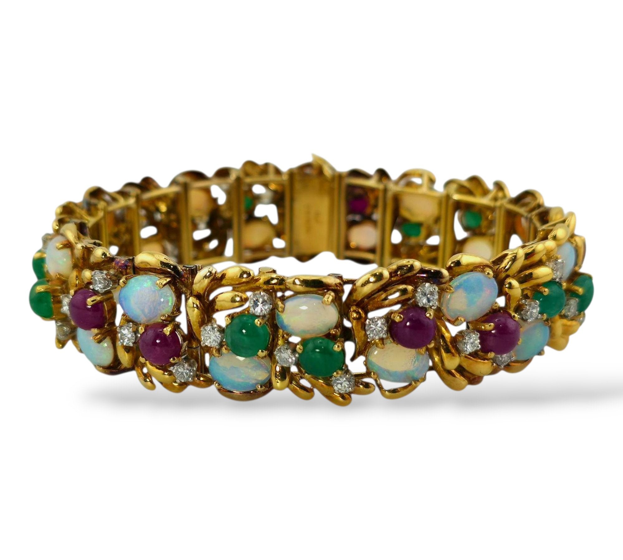 18K Yellow Gold Bracelet 2.3ct Diamonds, Gemstones and Opals