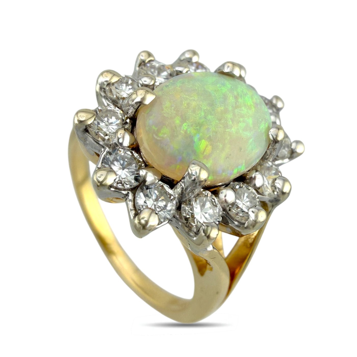 14K Yellow Gold Opal and 0.72ct Diamond Ring
