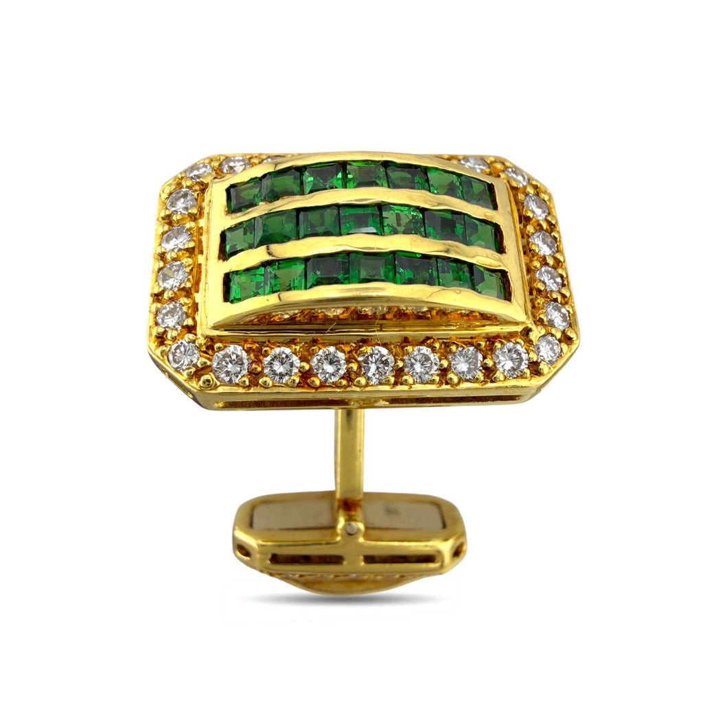 18K Yellow Gold 0.75ct Diamond and Emerald Cufflinks