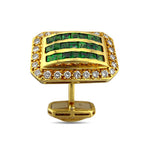18K Yellow Gold 0.75ct Diamond and Emerald Cufflinks