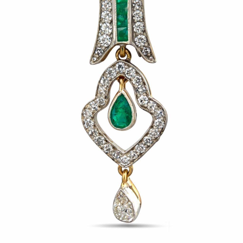 Imperial Russian 14K Rose Gold 1.7ct Diamond and Emerald Earrings