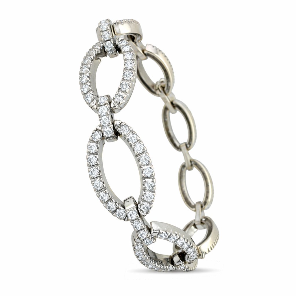 18K White Gold 4.2ct Diamond Oval Link Bracelet