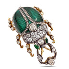 Imperial Russian 56K (14K) Yellow Gold, Enamel and 4.1ct Diamond Brooch Demantoid