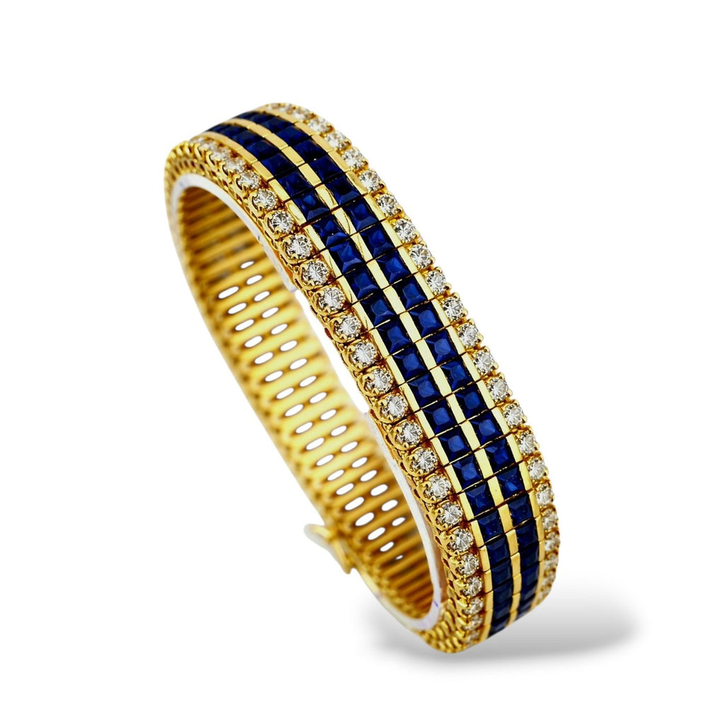 Art Deco 18K Yellow Gold 21ct Sapphire and 7.2ct Diamond Bracelet