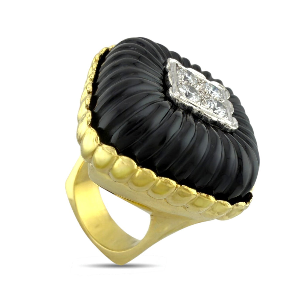14K Yellow Gold 0.4ct Diamond and Onyx Statement Ring