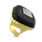 14K Yellow Gold 0.4ct Diamond and Onyx Statement Ring