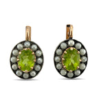 K. Faberge Imperial Russian 14K (56K) Rose Gold 2.40ct Peridot and Pearl Earrings