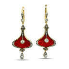 Imperial Russian 56K Yellow Gold 1.40ct Diamond and Red Enamel Earrings