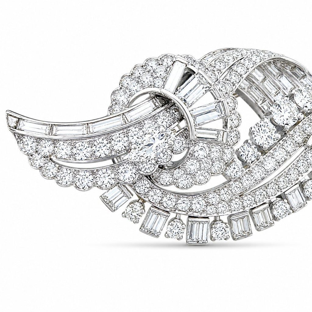 Large Vintage Platinum 10.00ct Diamond Brooch