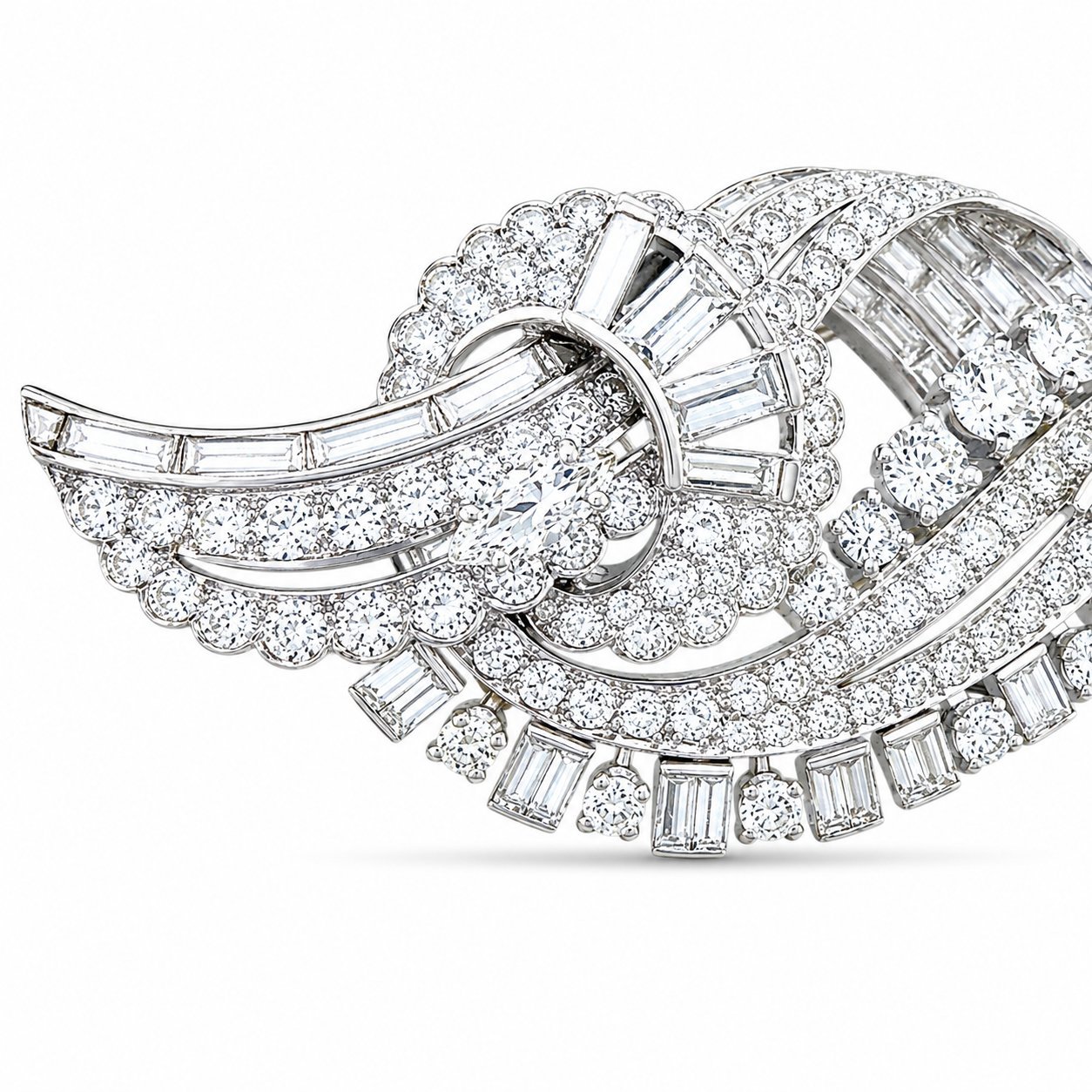 Large Vintage Platinum 10.00ct Diamond Brooch