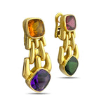 Italian 18K Yellow Gold Citrine Amethyst Pink Tourmaline and Peridot Cascade Clip On Earrings
