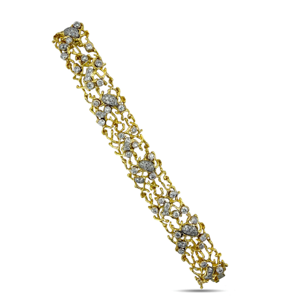 18K Yellow Gold 6.17ct Diamond Tree-Branch Bracelet by E. Pearl