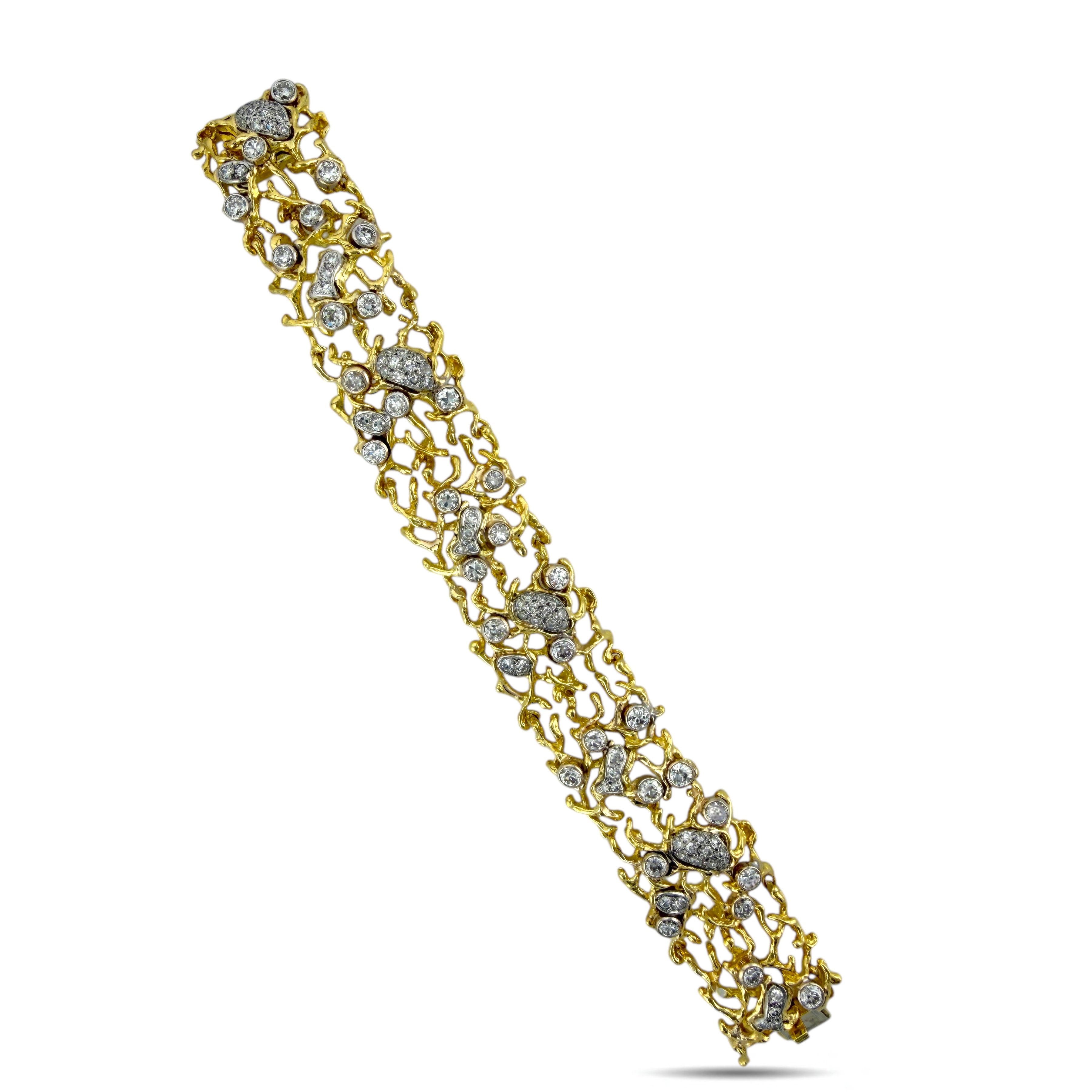 18K Yellow Gold 6.17ct Diamond Tree-Branch Bracelet by E. Pearl -  6.17ct. tw. Diamond (Natural)