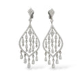 Teardrop diamond chandelier earrings in white gold, with dangling teardrop stones