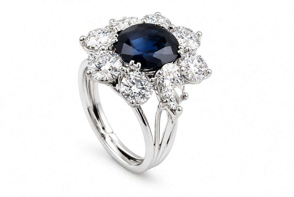 18k Gold 3.0ct  Sapphire and 5.0ct  Diamond Women's Ring