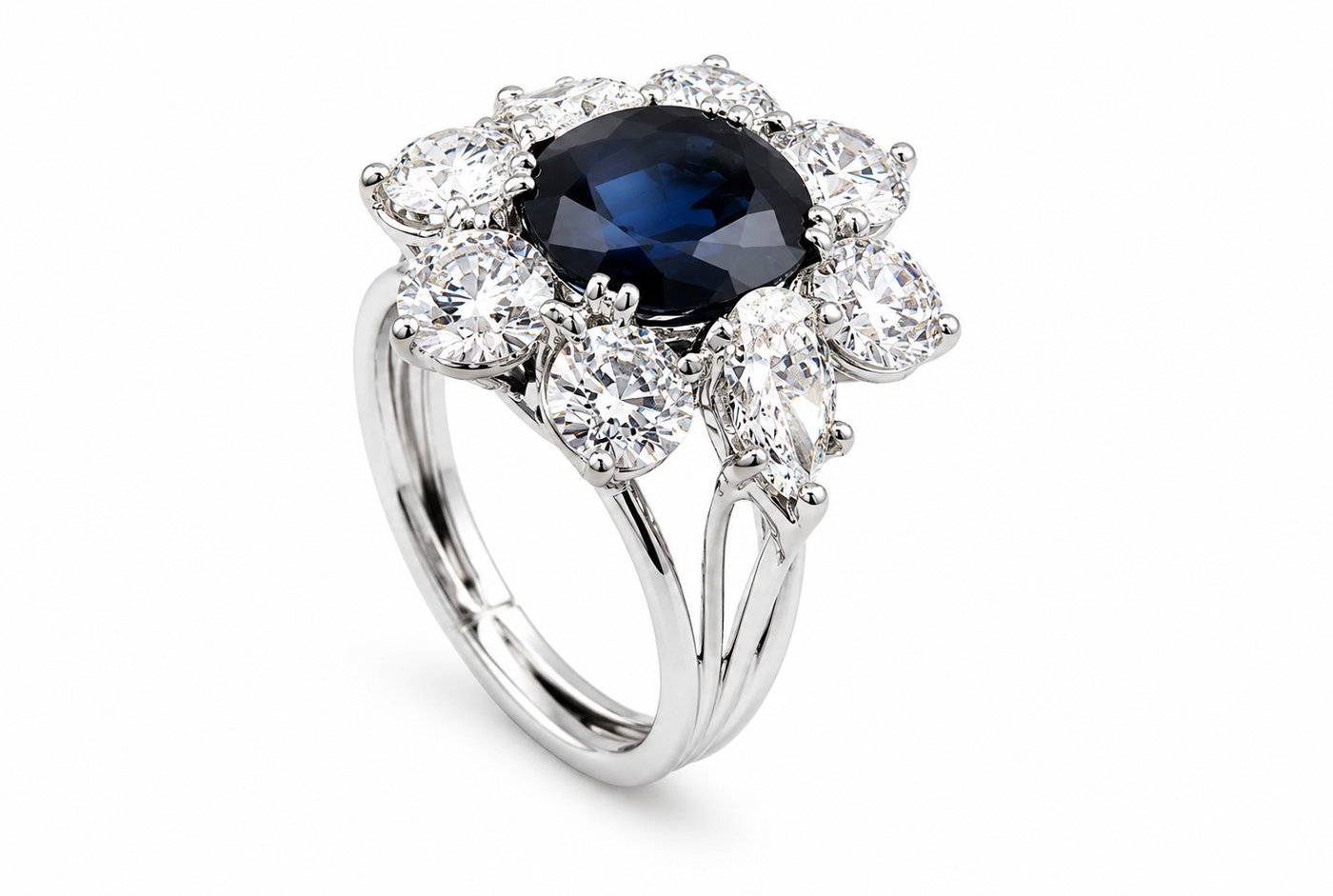 18k Gold 3.0ct  Sapphire and 5.0ct  Diamond Women's Ring