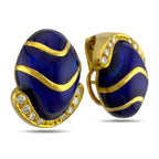 14K Yellow Gold Blue Enamel and 0.24ct Diamond Earrings