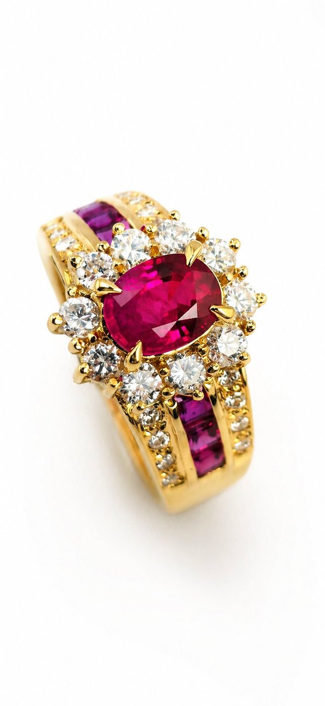 18K Yellow Gold and 1.08ct Diamond and 2.0ct  Ruby Ring