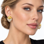 18K yellow gold heart-shaped diamond pavé earrings
