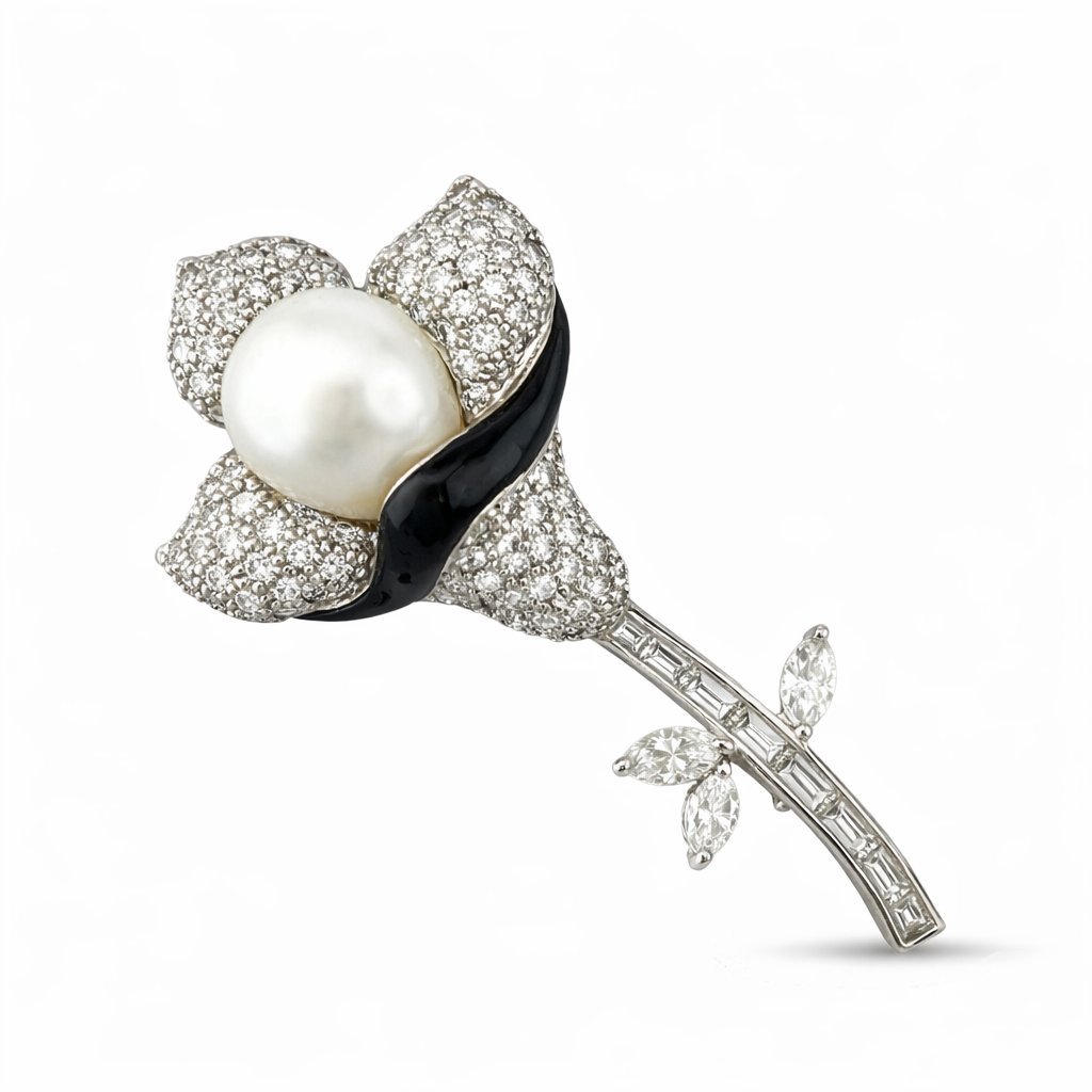 18K White Gold and 5.61ct Diamond Flower Brooch