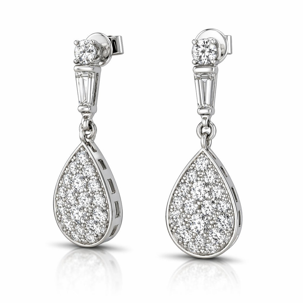 14K White Gold 1.75ct Diamond Teardrop Earrings