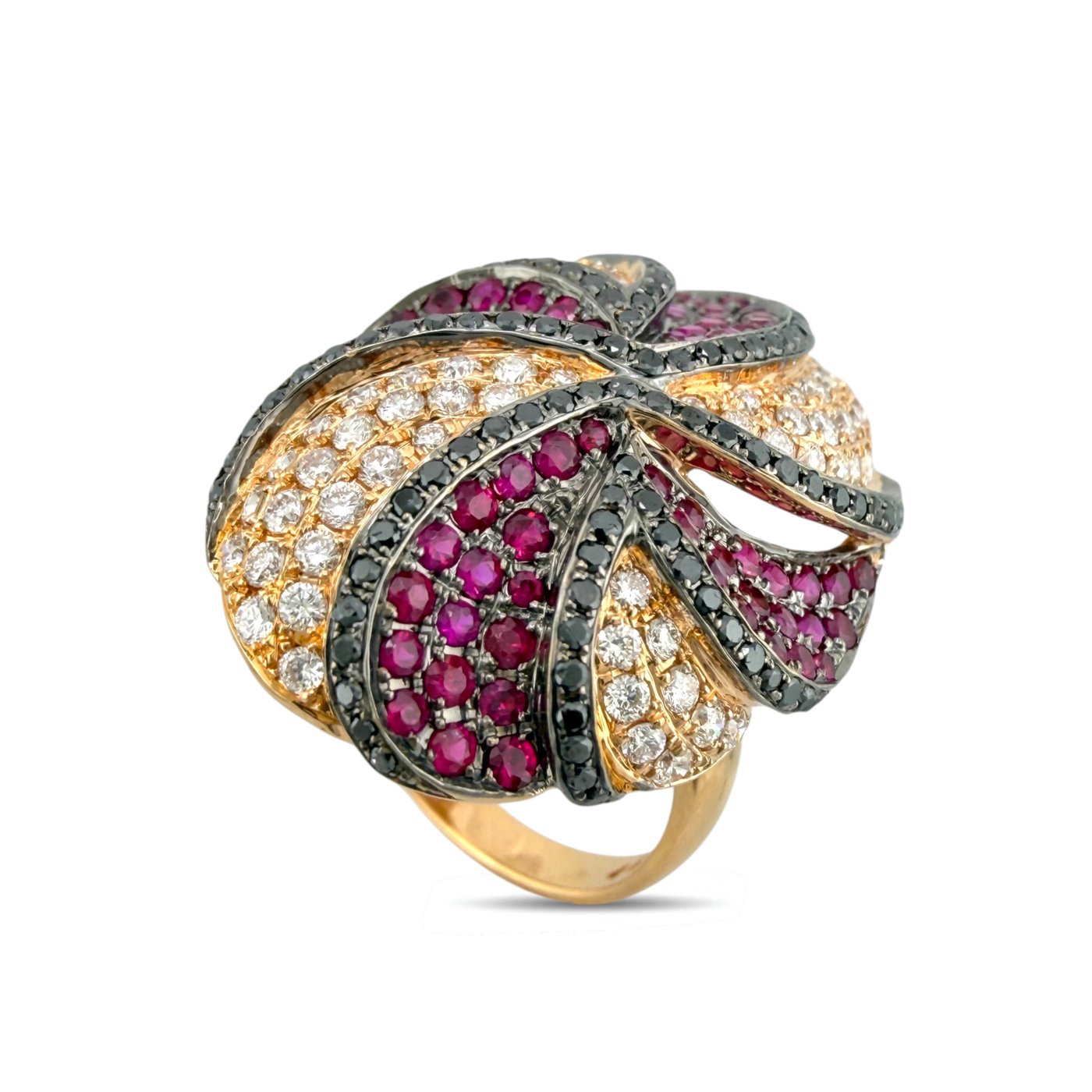 18K Rose Gold 0.62ct Diamond and 0.6ct Ruby Twisting Ring