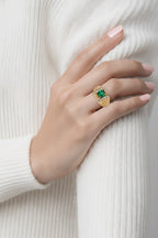 14K Yellow Gold Emerald and Diamond Ring