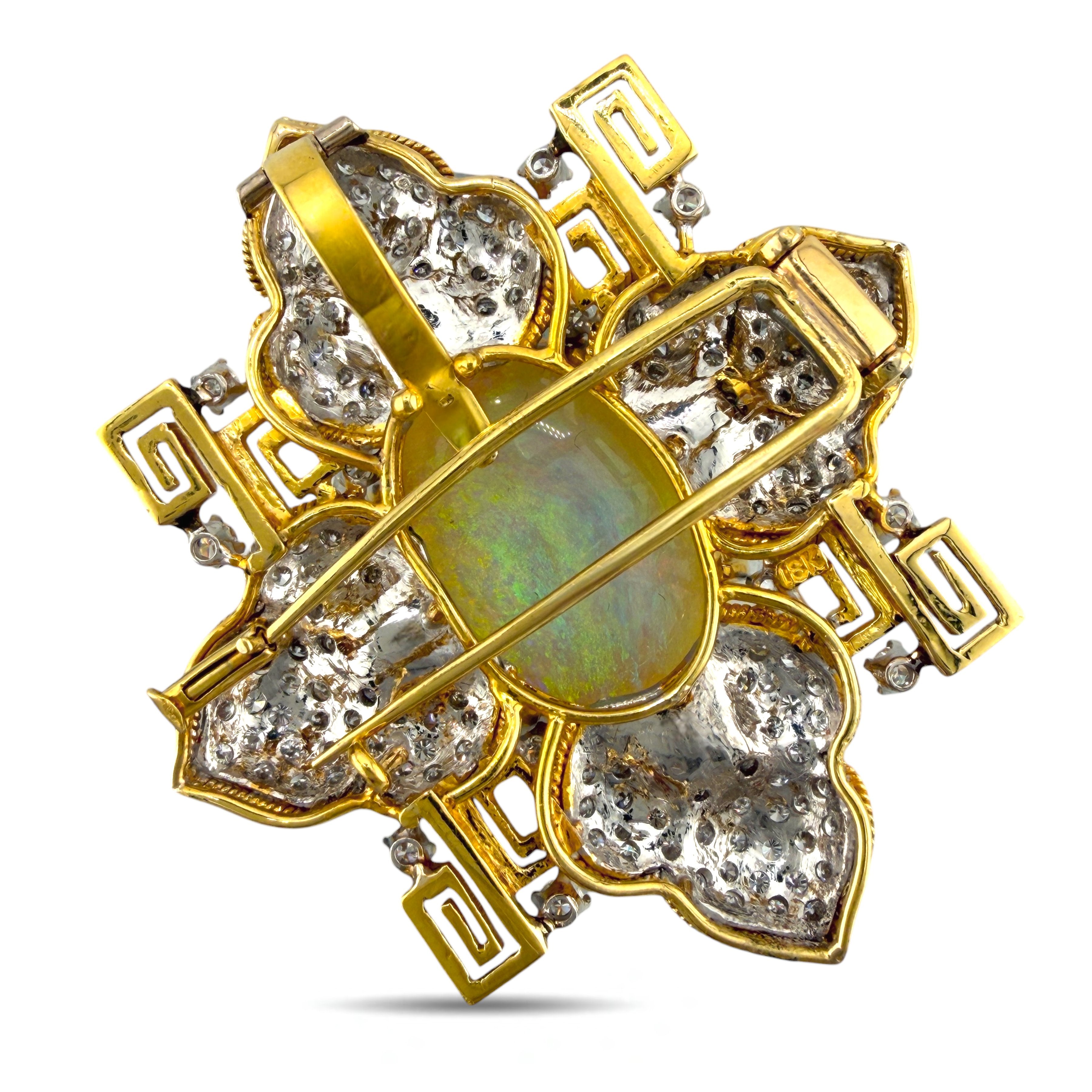 18K Yellow Gold Opal and 2.88ct Diamond Brooch