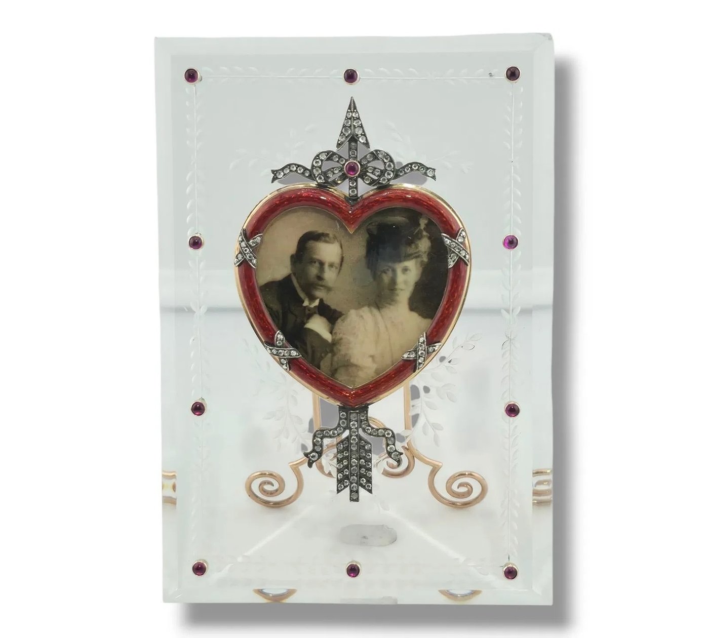 Imperial Russian K. Faberge 56K Gold Enamel and Diamond Photo Frame
