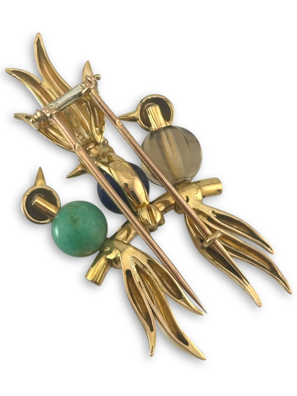 Trio of Birds Diamond-Eyed Brooch in 14K Gold