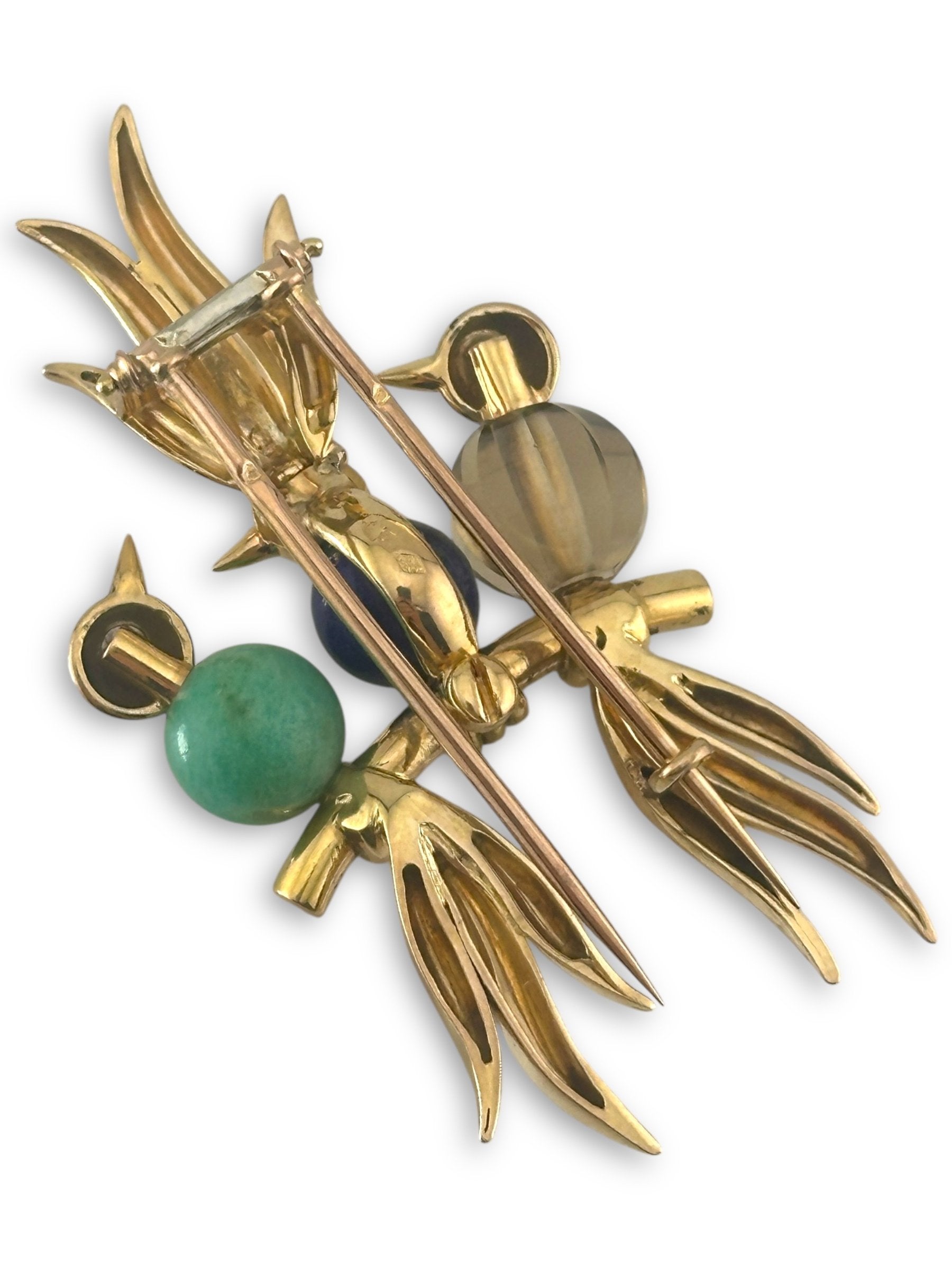 Brooch - 14 kt. Yellow gold, Trio of Birds Diamond-Eyed Brooch in 14K Gold