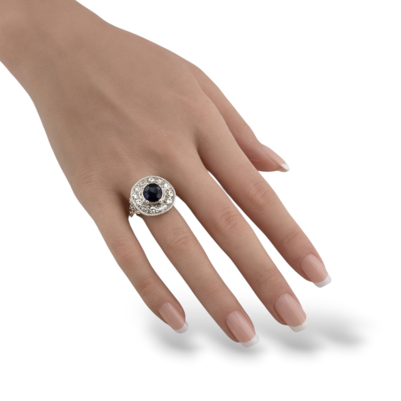 18K White Gold 3.5ct Diamond and 3ct Sapphire Art Deco Ring