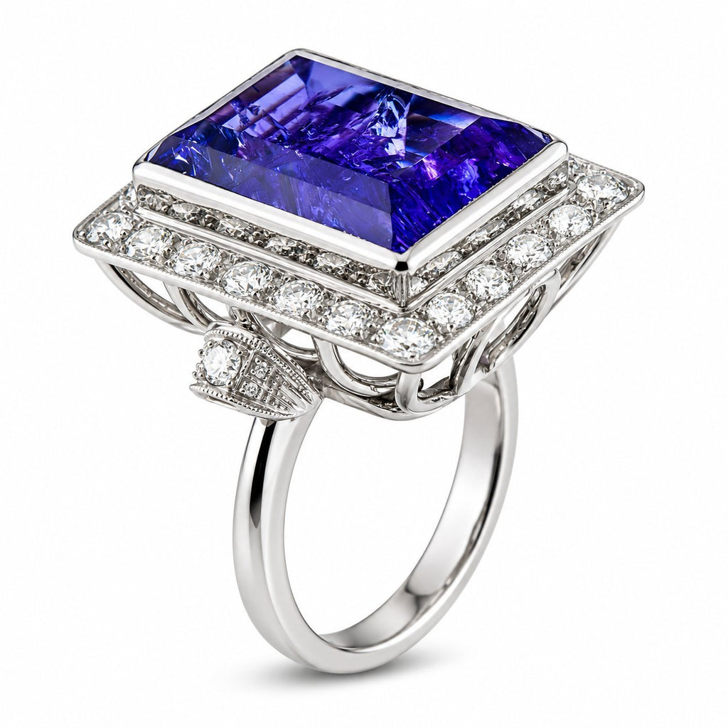 18K White Gold Diamond and Tanzanite Ring